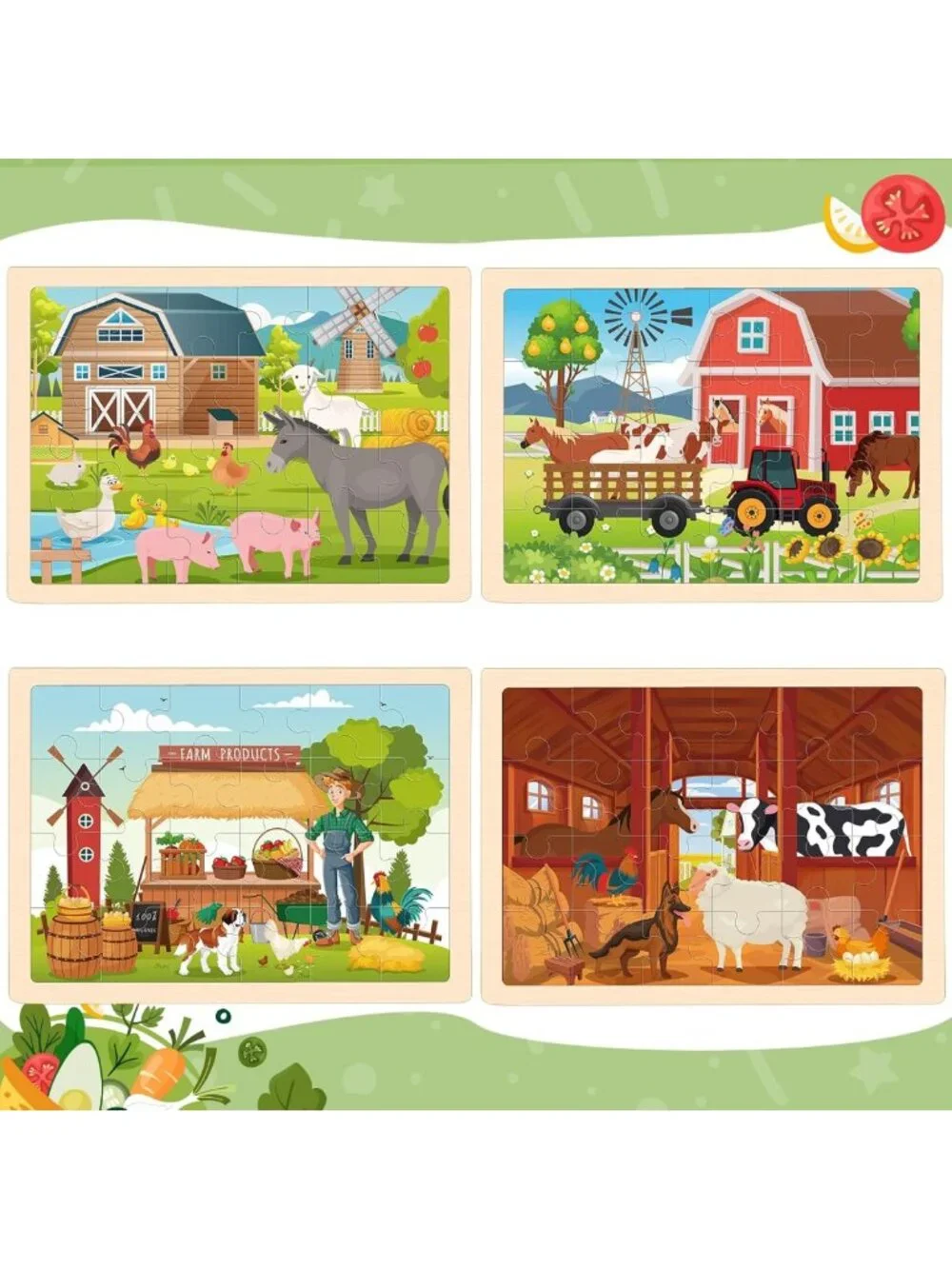 4-in-1 Wooden Puzzles for Kids 3-6, Educational Jigsaw Toys, Fun Gift for